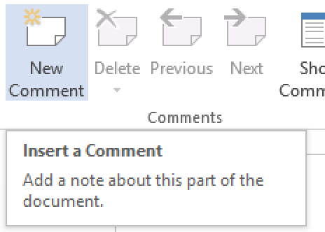Adding a comment via the 'Review' tab.