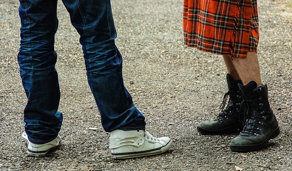 Trousers or kilts? Both at least a bit Scottish, in an etymological sense.