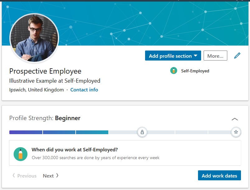 Prospective Employee needs to complete his profile.