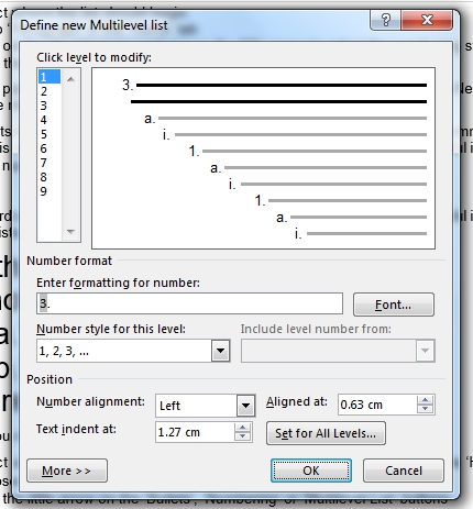 Multi-level List Options