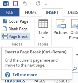 Inserting a page break.