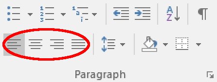 Alignment options in Microsoft Word.