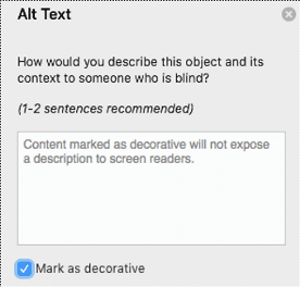 The 'Alt Text' box in Microsoft Word with the 'Mark as decorative' option ticked.