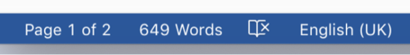The word count on the status bar in Microsoft Word.