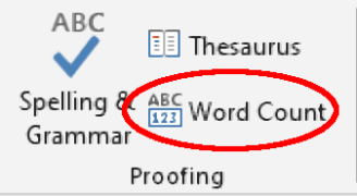 The Word Count option on the Review tab.