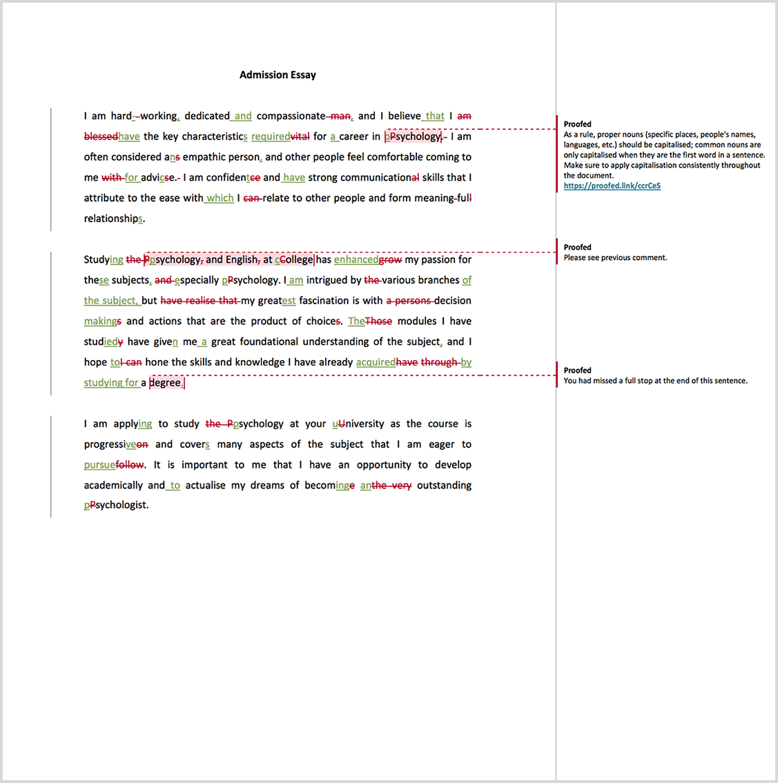 Admissions Essay Proofreading Example (After Editing)