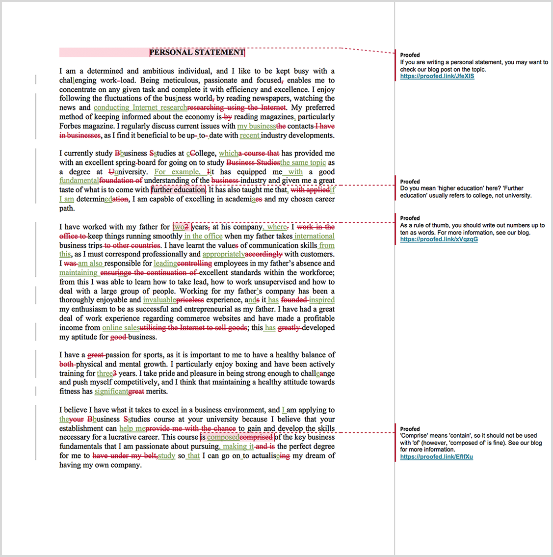 Personal Statement Proofreading Example (After Editing)
