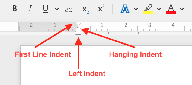 Indentation tabs on the ruler.