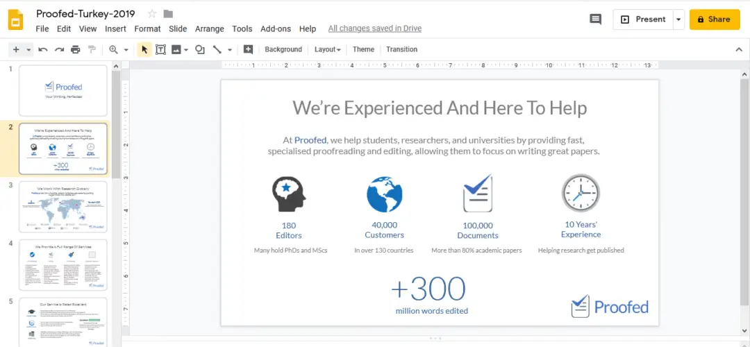 Editing a presentation in Google Slides.
