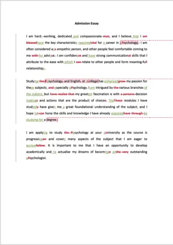 Admissions Essay Proofreading Example (After Editing)